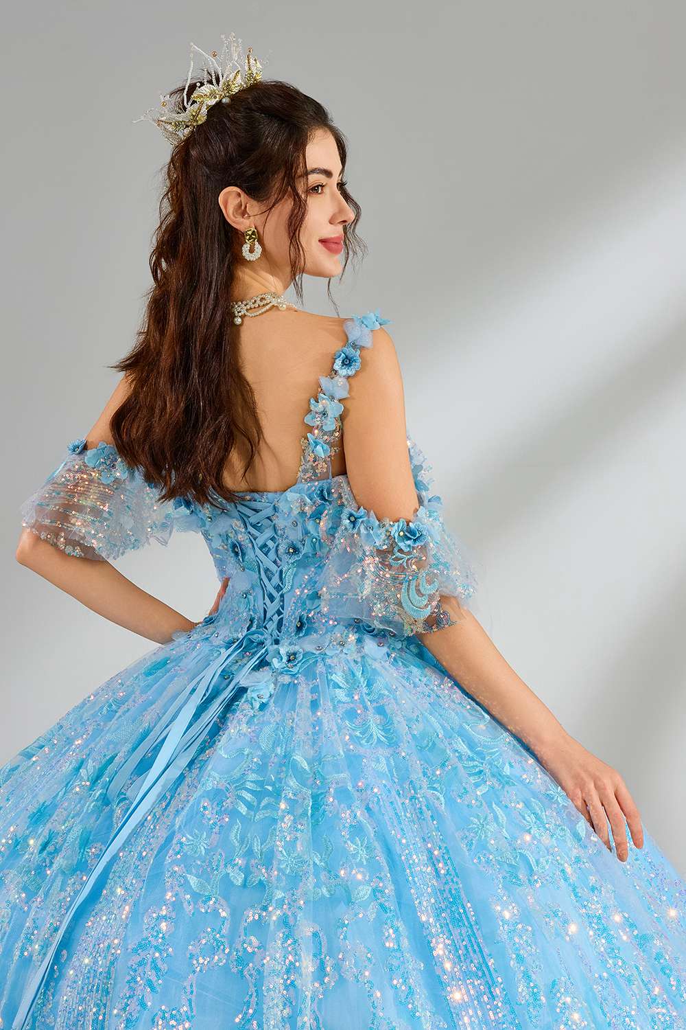 Wholesale Light Blue Floral Quinceanera Ball Gown 32878