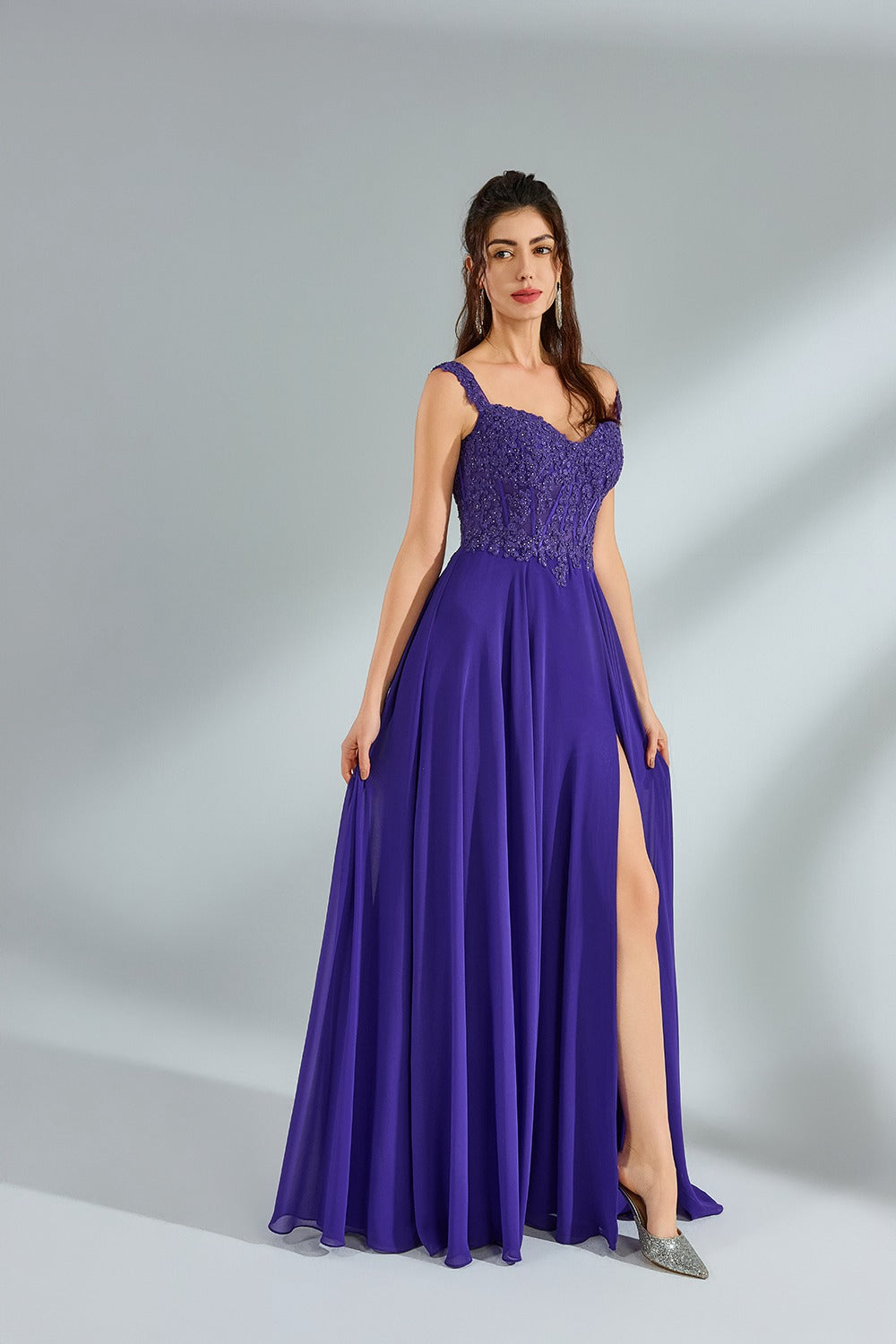 Wholesale Chiffon Lace Petal Slit Prom Dress 32943
