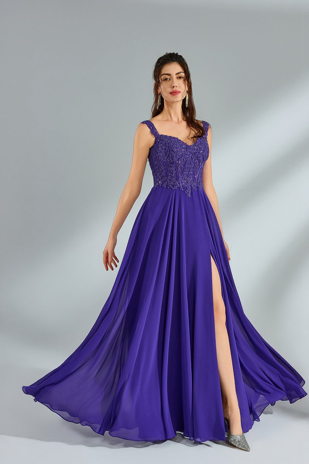 Wholesale Chiffon Lace Petal Slit Prom Dress 32943