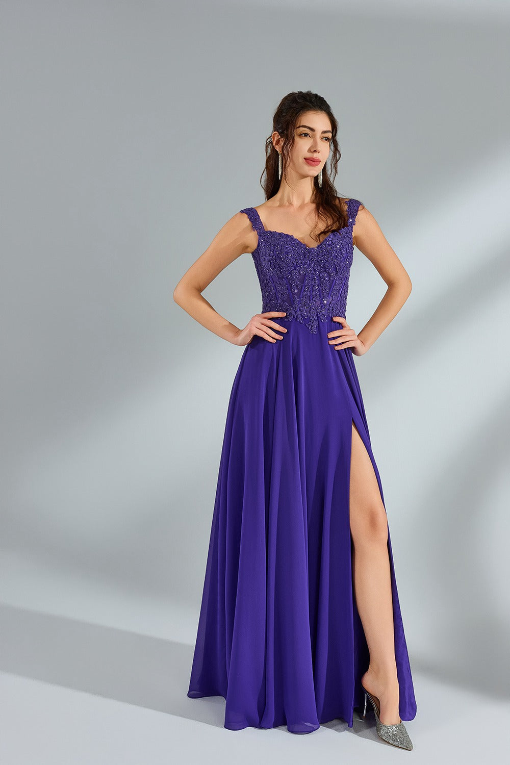 Wholesale Chiffon Lace Petal Slit Prom Dress 32943