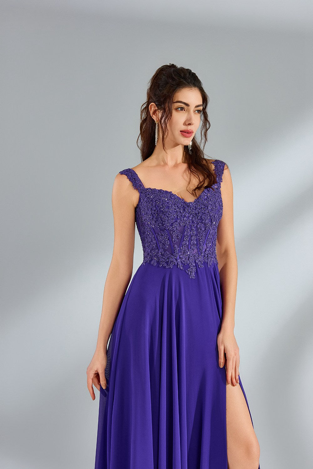 Wholesale Chiffon Lace Petal Slit Prom Dress 32943