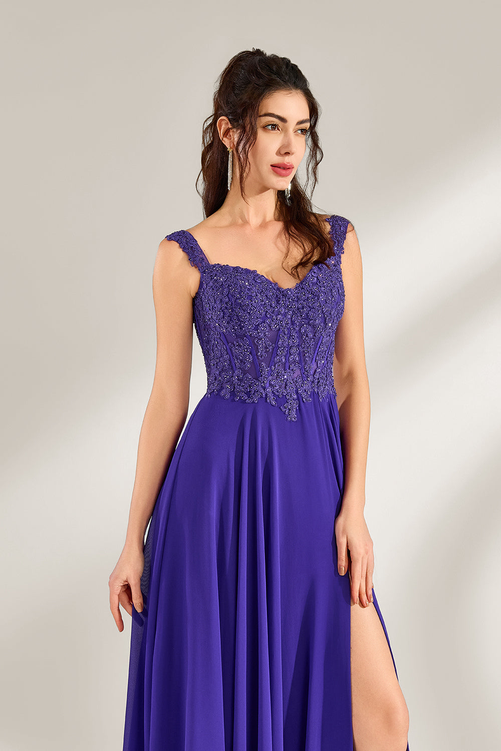 Custom Elegant Spaghetti Strap Lace Chiffon Gown 32943