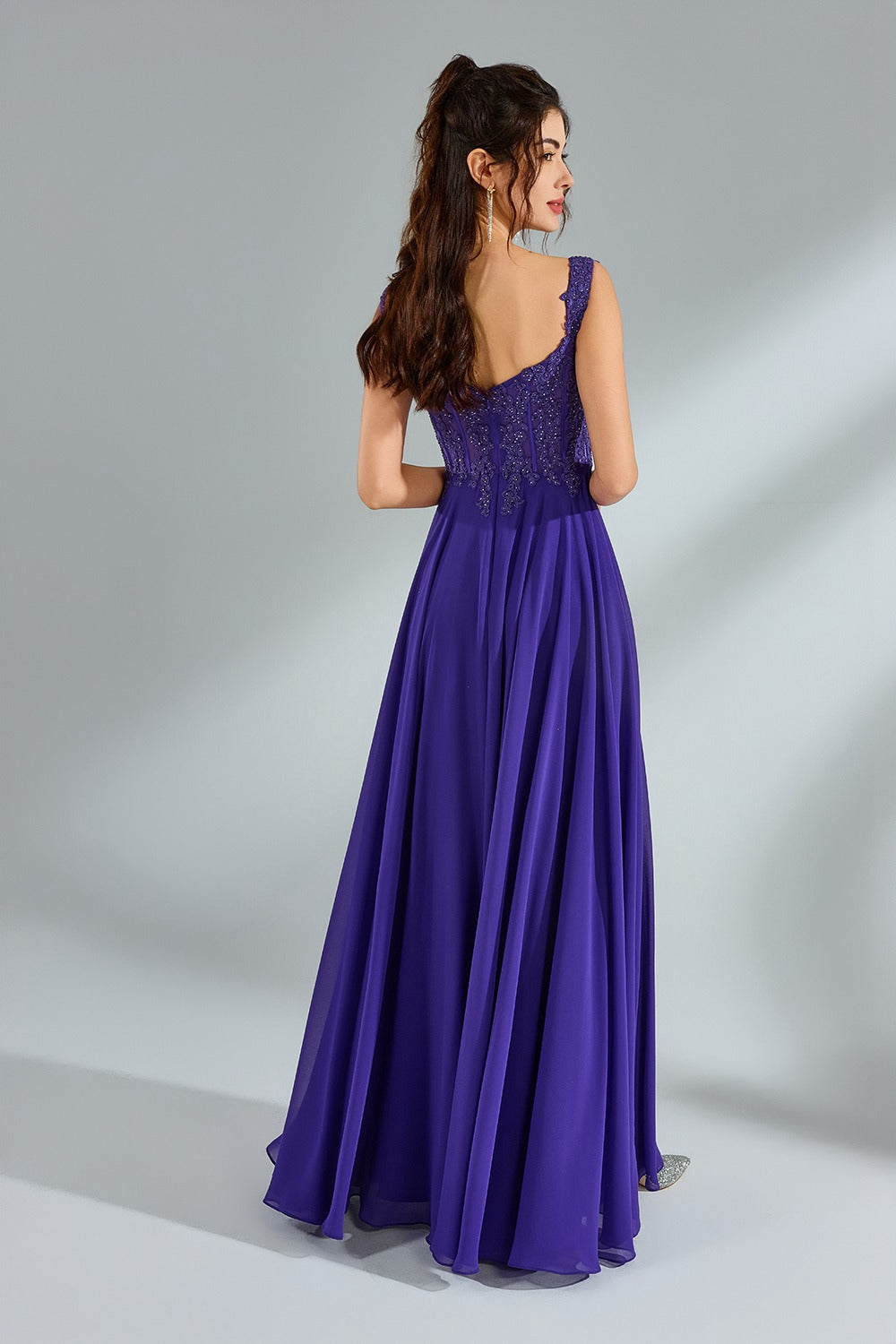 Wholesale Chiffon Lace Petal Slit Prom Dress 32943