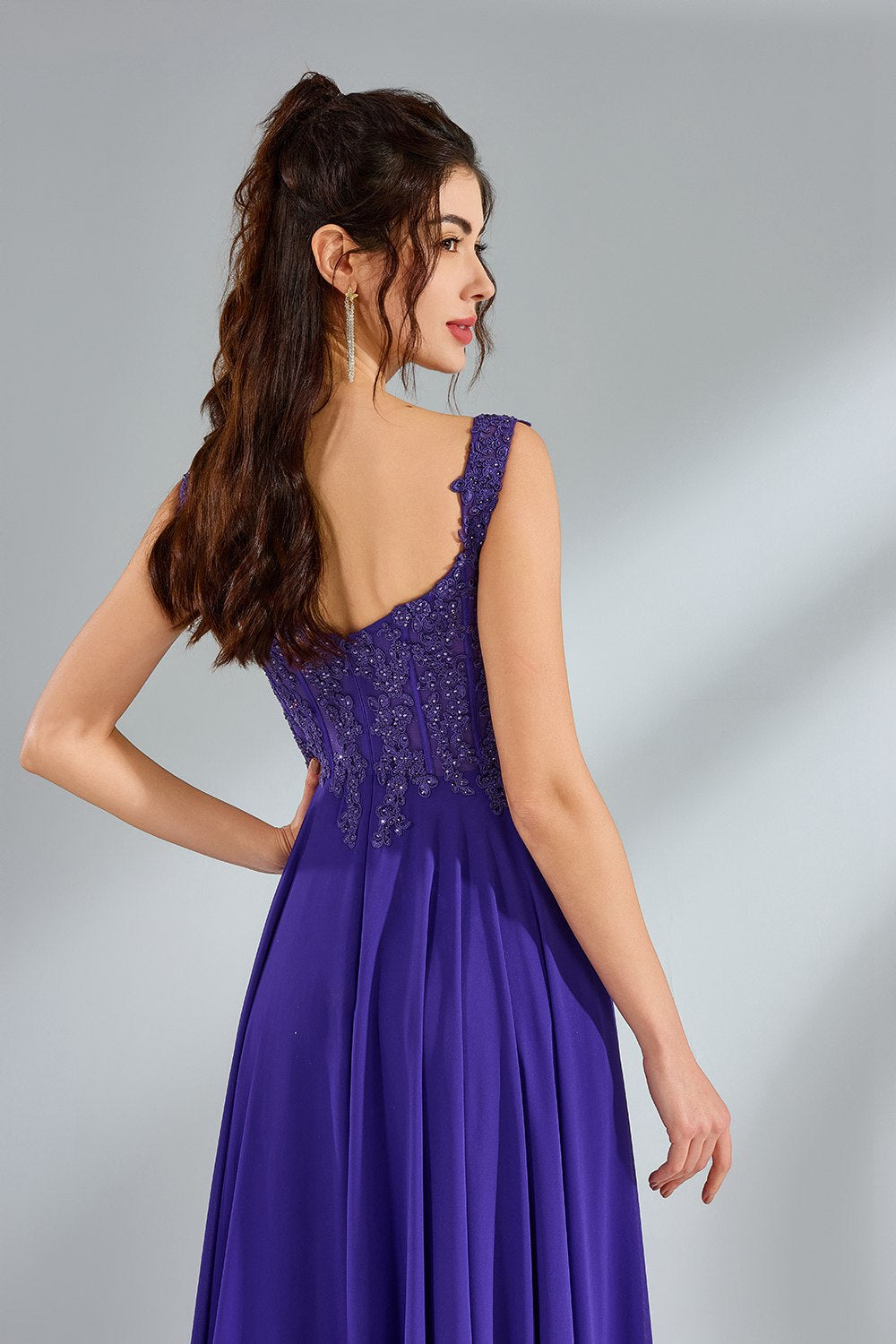 Wholesale Chiffon Lace Petal Slit Prom Dress 32943