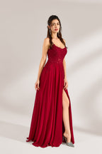 Custom Romantic Spaghetti Strap Lace Chiffon Gown 32947