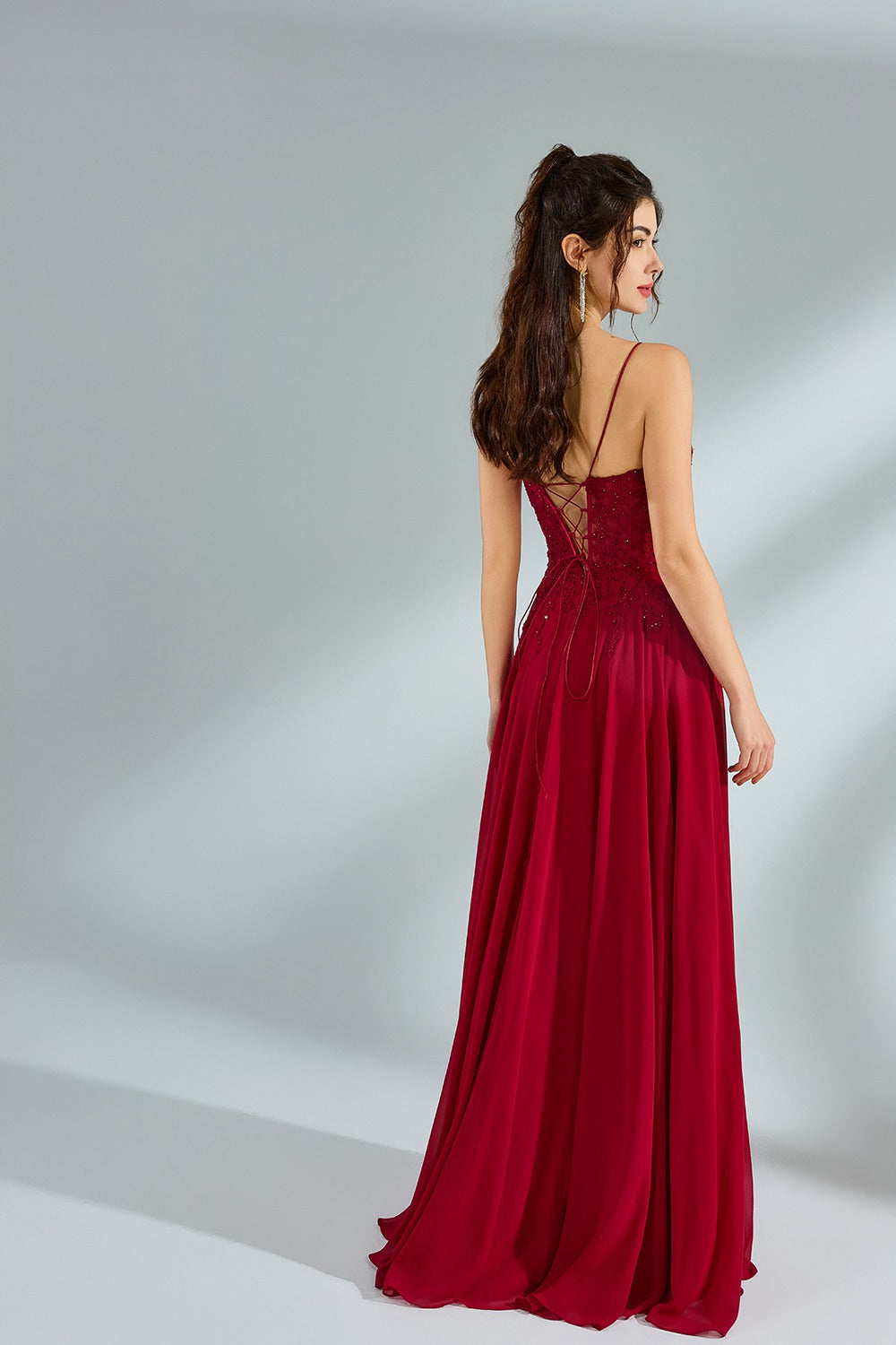 Wholesale Chiffon Lace Petal Slit Prom Dress