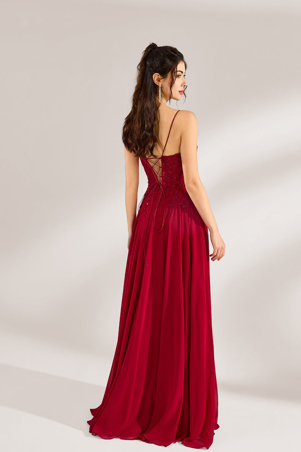 Custom Romantic Spaghetti Strap Lace Chiffon Gown 32947