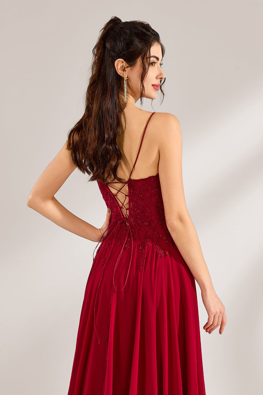 Custom Romantic Spaghetti Strap Lace Chiffon Gown 32947