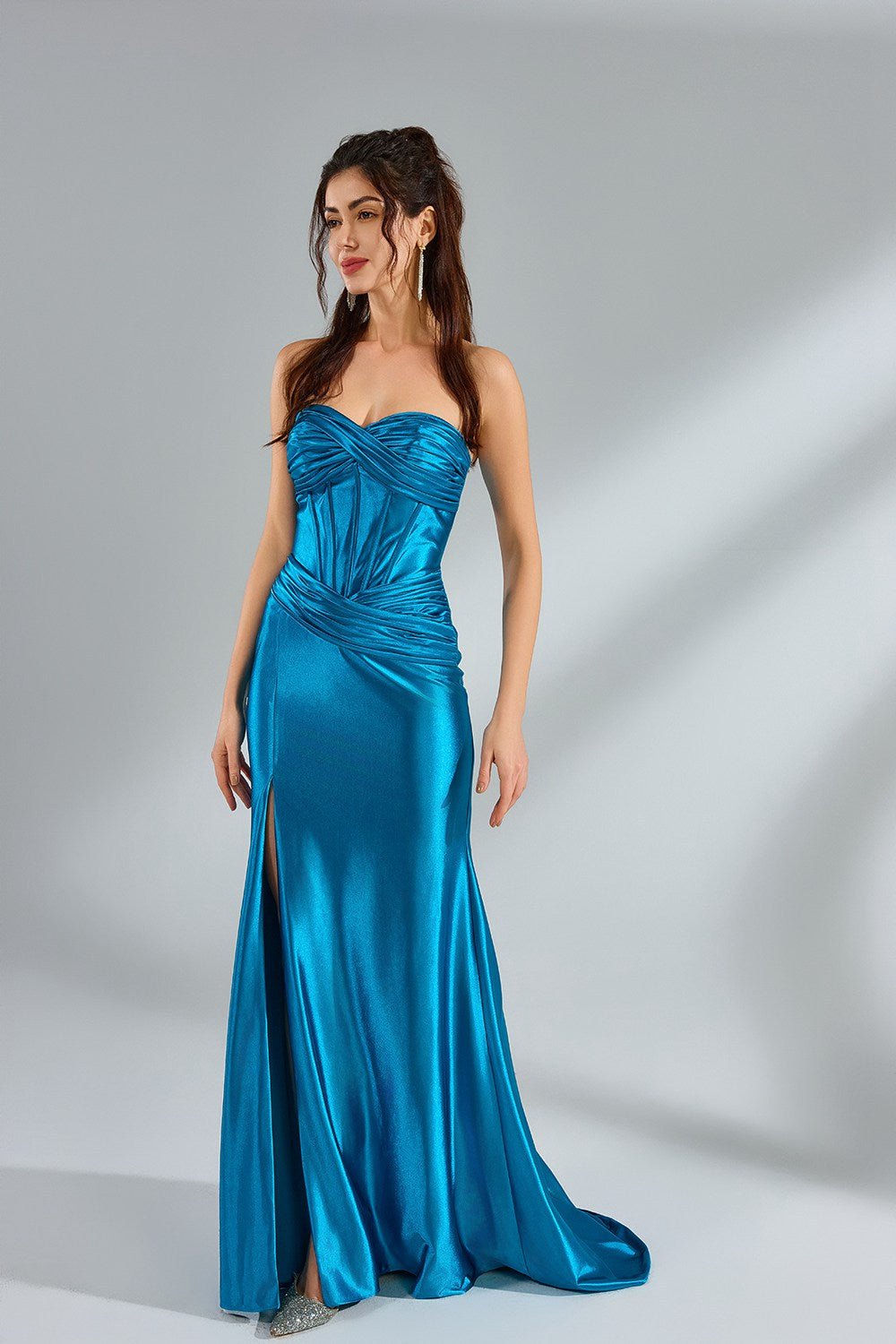 Wholesale Satin Simple Slit Fishtail Fitted Prom Dress 32917