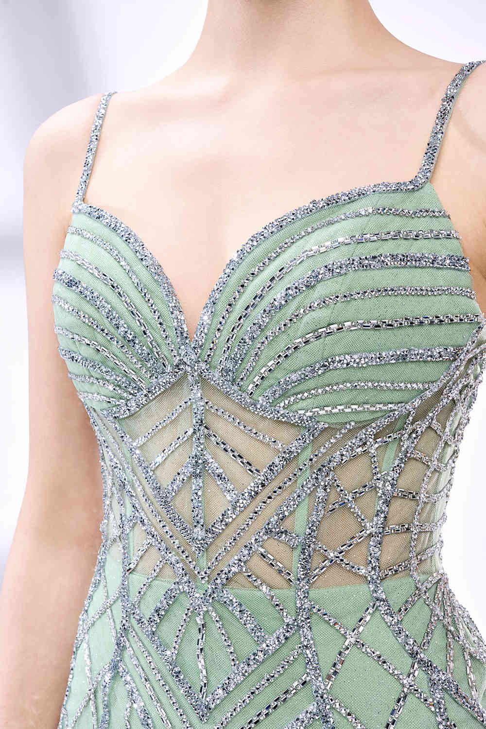 Wholesale Light Green Mermaid Gown with Shimmer Strips 33074