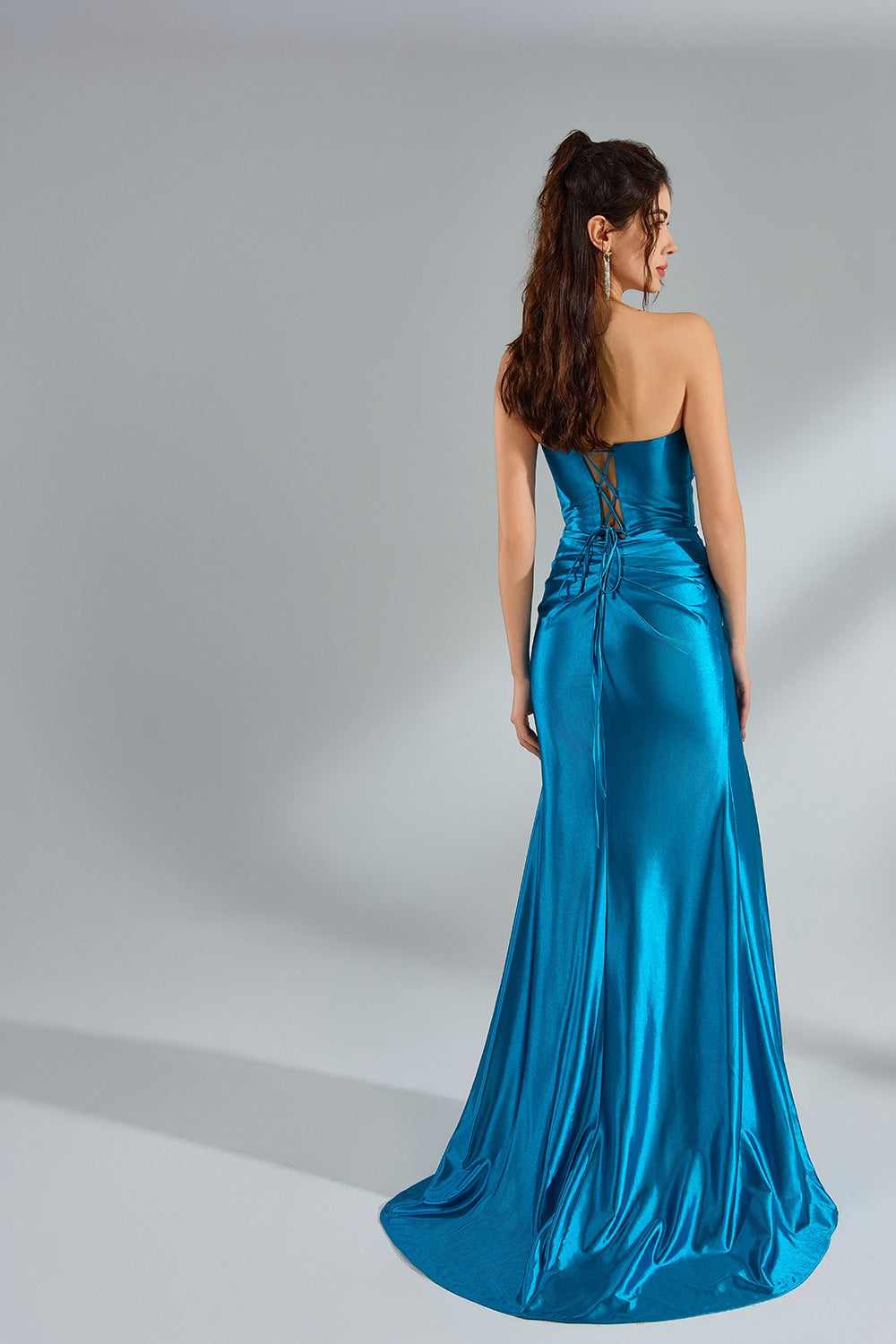 Wholesale Satin Simple Slit Fishtail Fitted Prom Dress 32917