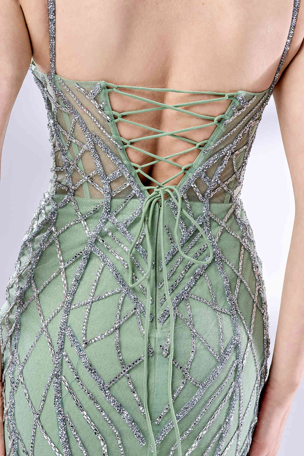 Wholesale Light Green Mermaid Gown with Shimmer Strips 33074