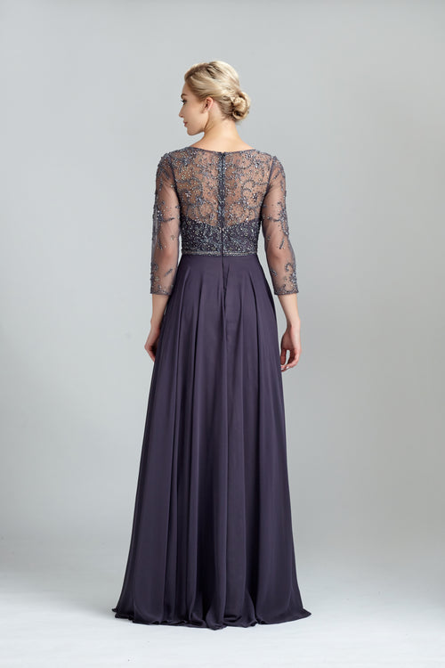 Elegant Long Sleeve Beaded Tulle Mother of the Bride Gown 32541