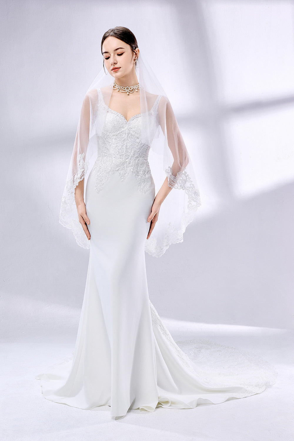 Wholesale Lace Applique Mermaid Wedding Dress with Cape 3332