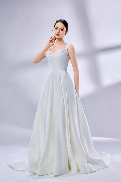 Supplier Cowl Neck Satin Ball Gown Wedding Dress 3342
