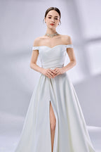Supplier Off-Shoulder Satin Slit Wedding Dress 3335