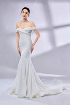 Manufacturer Off - Shoulder Mermaid Satin Wedding Dress 3337