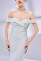Manufacturer Off - Shoulder Mermaid Satin Wedding Dress 3337