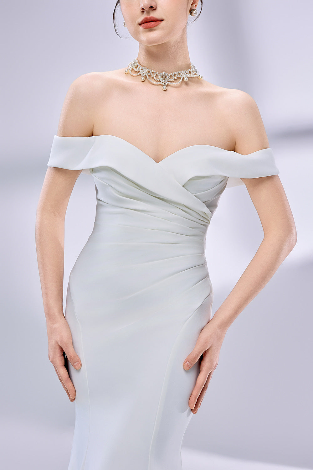 Manufacturer Off - Shoulder Mermaid Satin Wedding Dress 3337