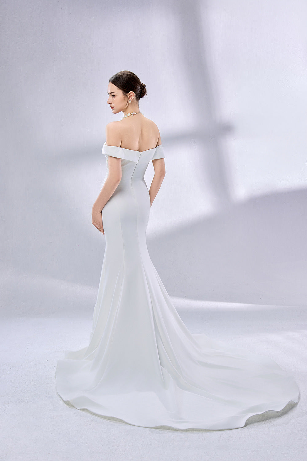 Manufacturer Off - Shoulder Mermaid Satin Wedding Dress 3337