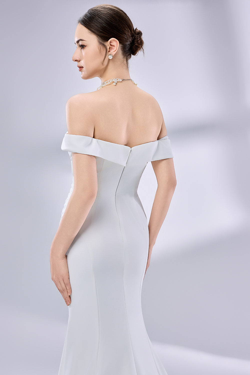 Manufacturer Off - Shoulder Mermaid Satin Wedding Dress 3337