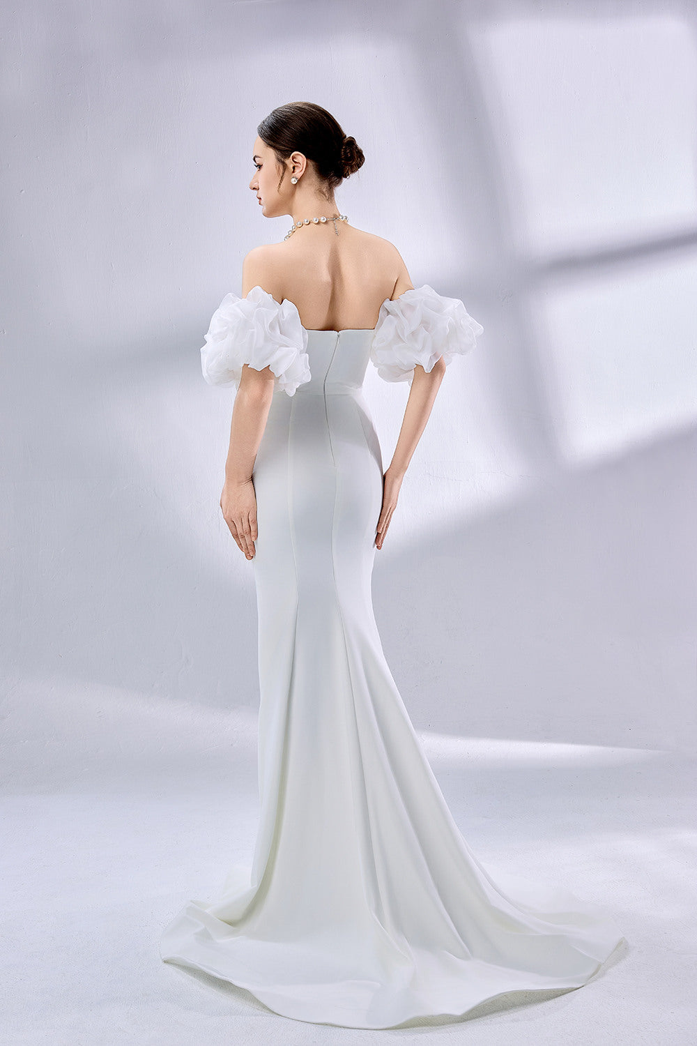 Wholesale Off-Shoulder Mermaid Wedding Dress with Puff Sleeves 3334