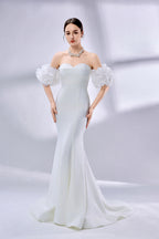 Wholesale Off-Shoulder Mermaid Wedding Dress with Puff Sleeves 3334