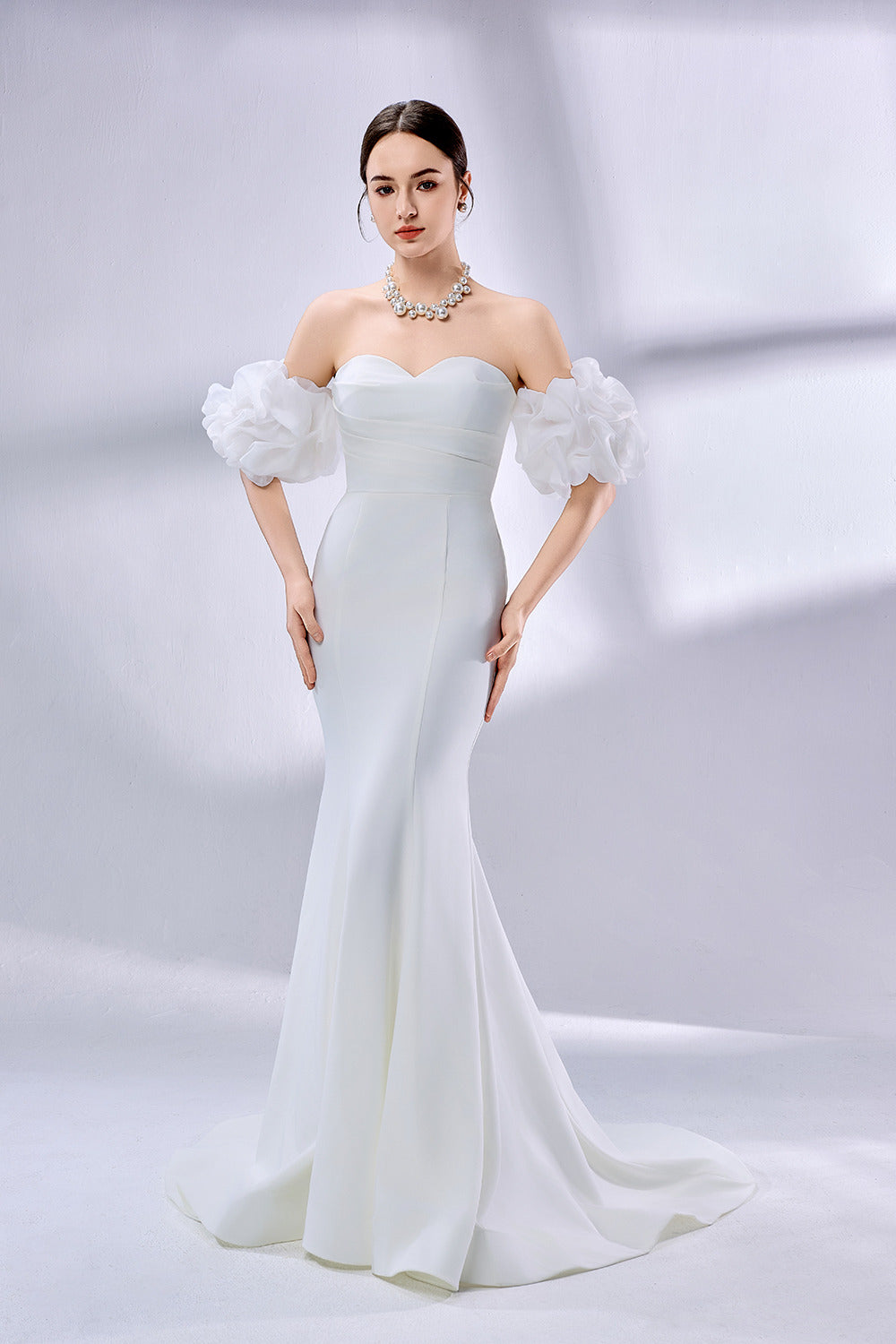 Wholesale Off-Shoulder Mermaid Wedding Dress with Puff Sleeves 3334