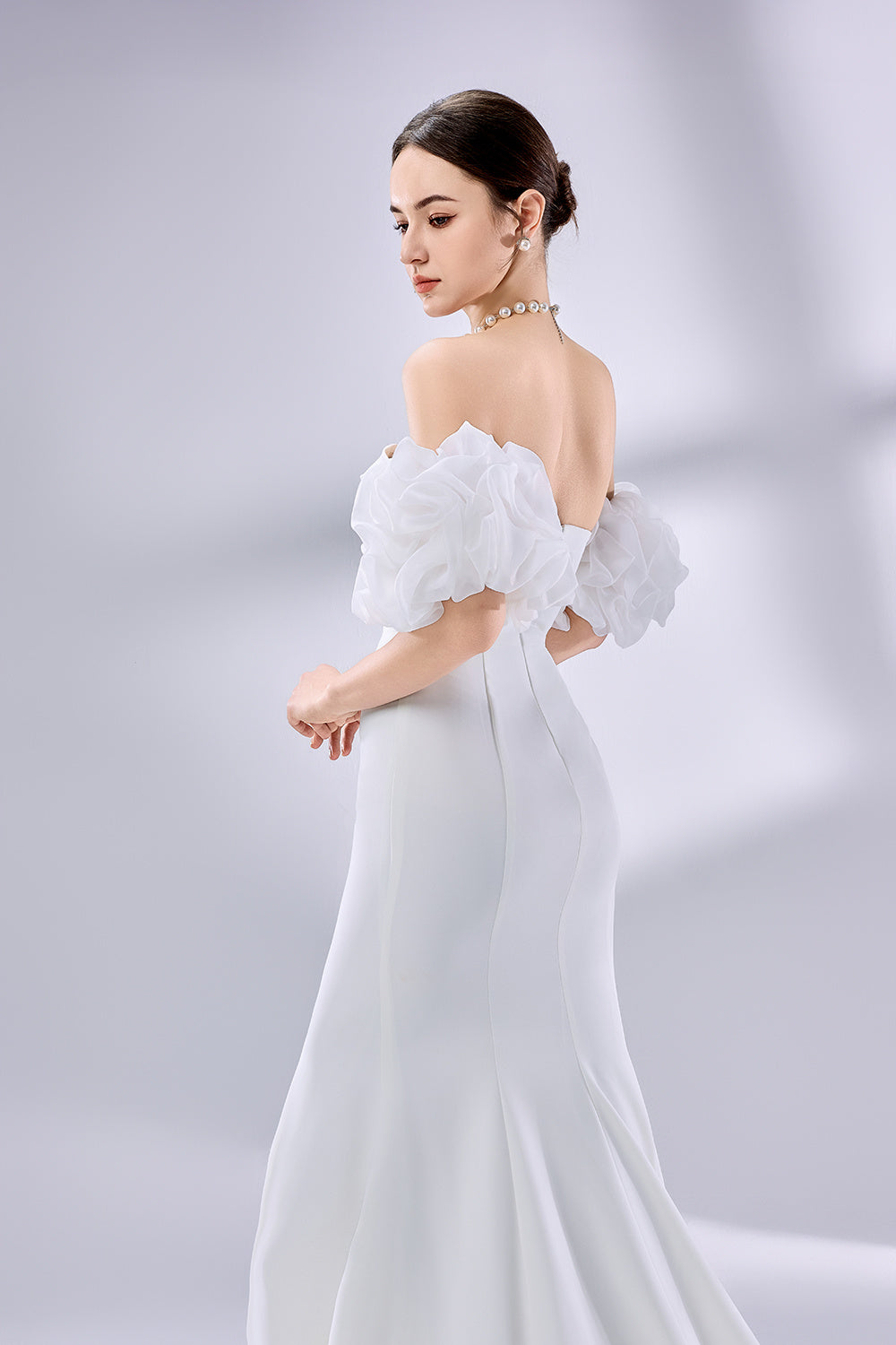 Wholesale Off-Shoulder Mermaid Wedding Dress with Puff Sleeves 3334