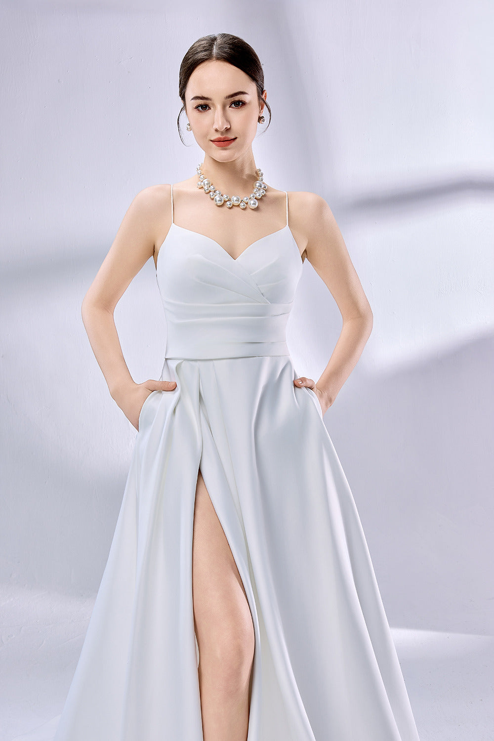 Wholesale Slit Satin Bridal Gown With Pockets 3324
