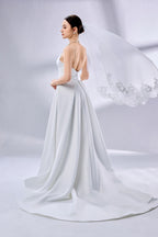 Wholesale Slit Satin Bridal Gown With Pockets 3324