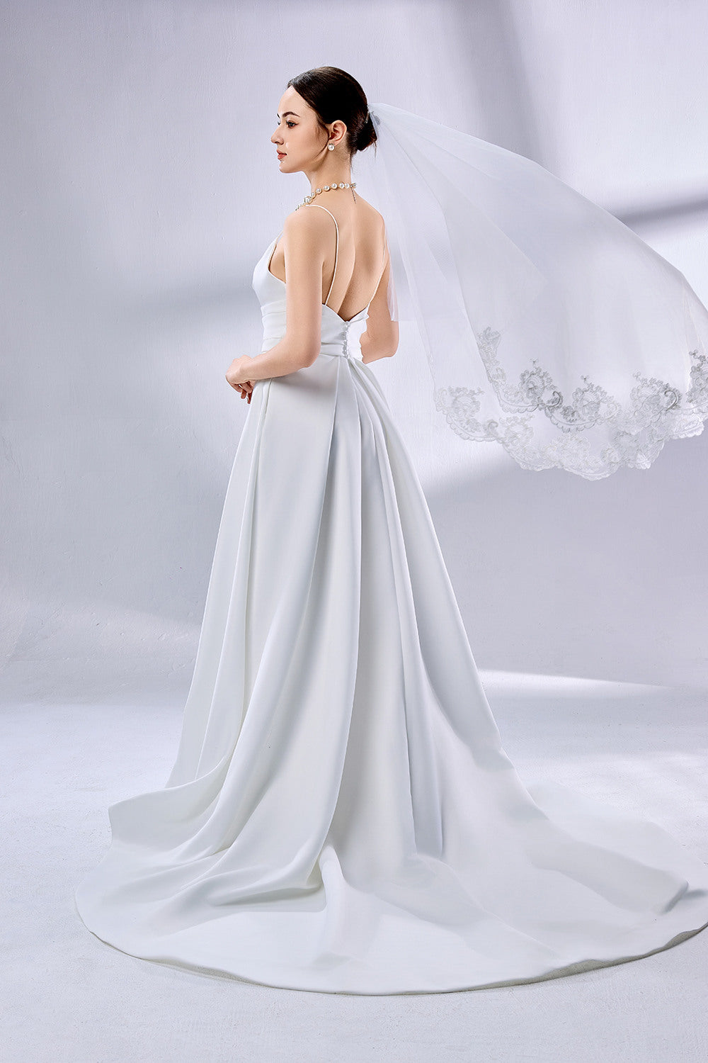 Wholesale Slit Satin Bridal Gown With Pockets 3324