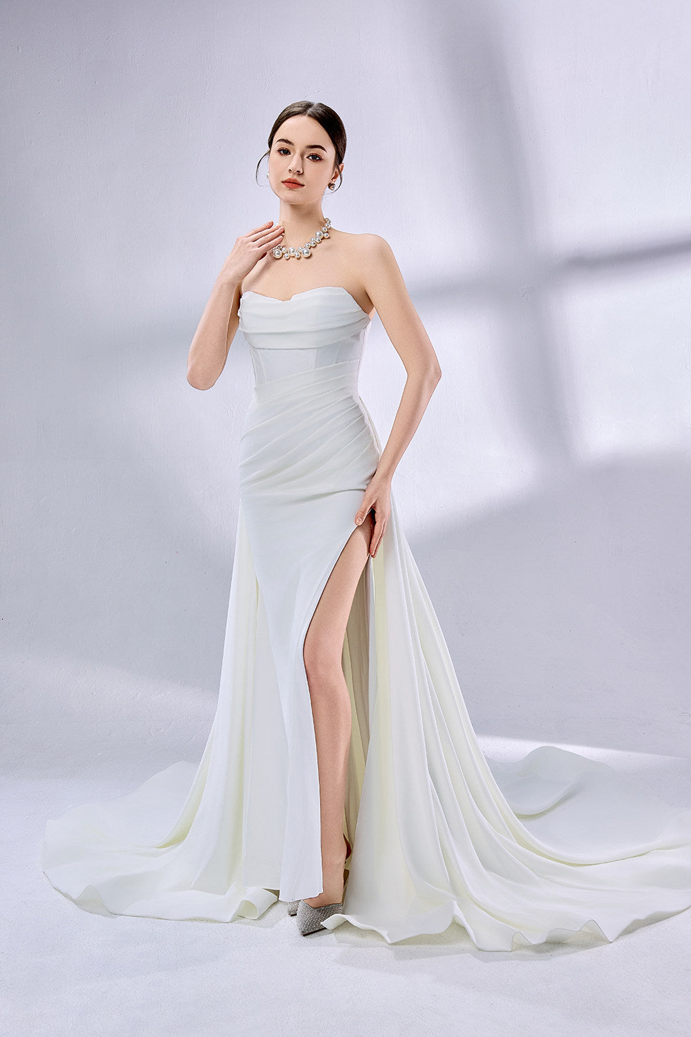 Wholesale Off-Shoulder Floral Wedding Dress with High Slit 3333