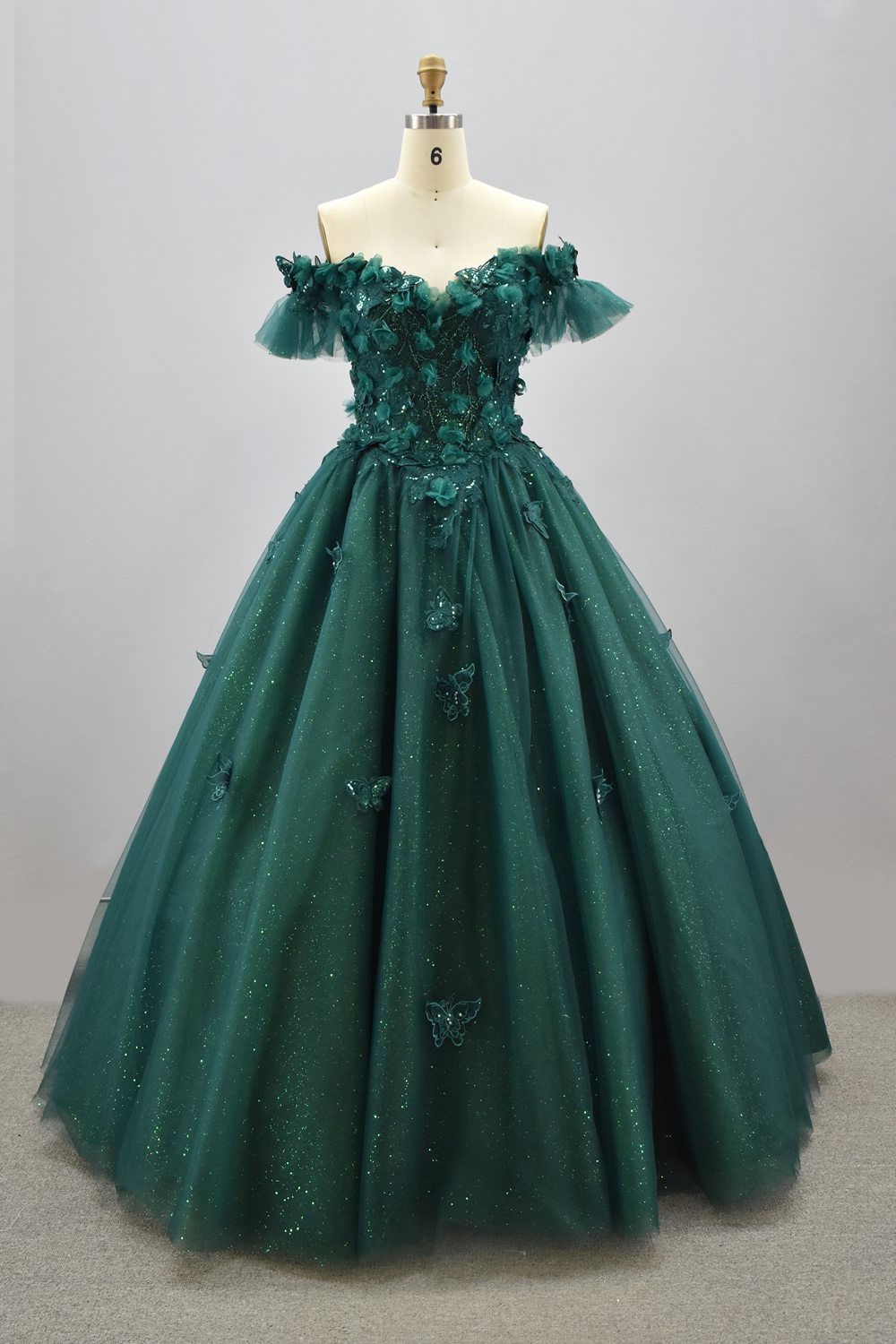 Wholesale Off-Shoulder Quinceañera Dress 3D Butterfly Appliqués Puff Sleeve Ball Gown KM2236