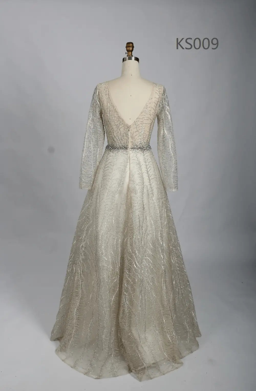 V-Neck Lace A-Line Mother of the Bride Dress with Long Sleeves KS009
