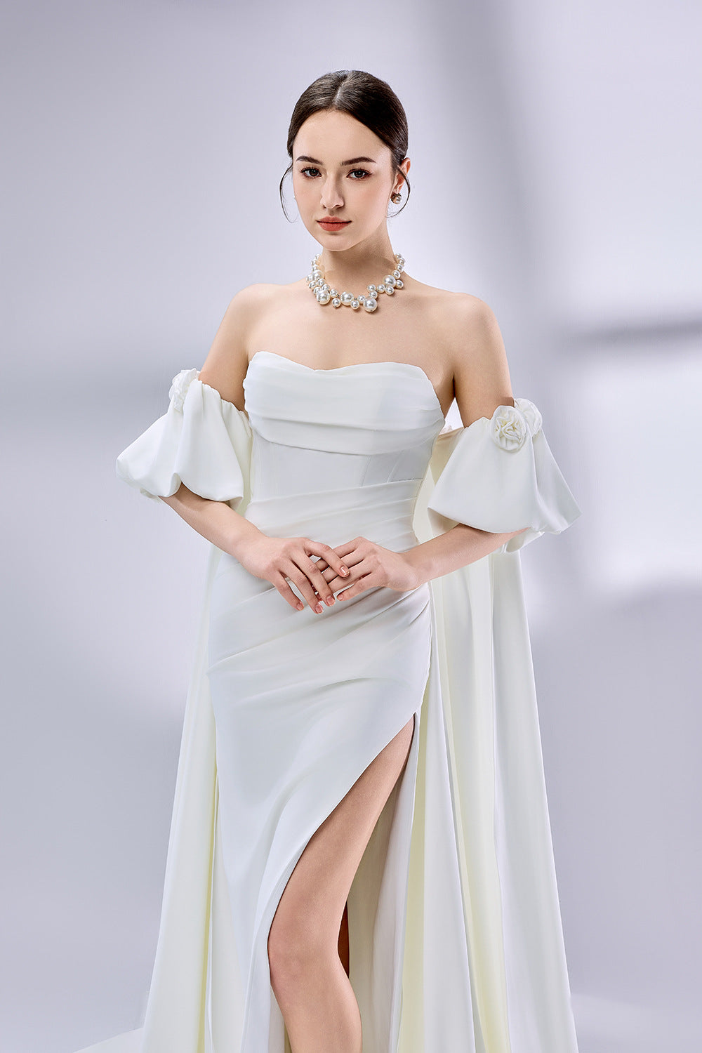 Wholesale Off-Shoulder Floral Wedding Dress with High Slit 3333
