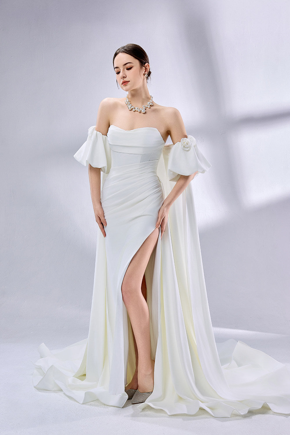 Wholesale Off-Shoulder Floral Wedding Dress with High Slit 3333