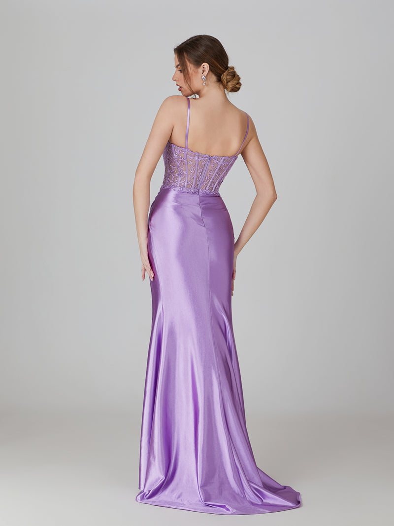 Wholesale Applique - Bodice Satin Prom Gown With High Slit 32738