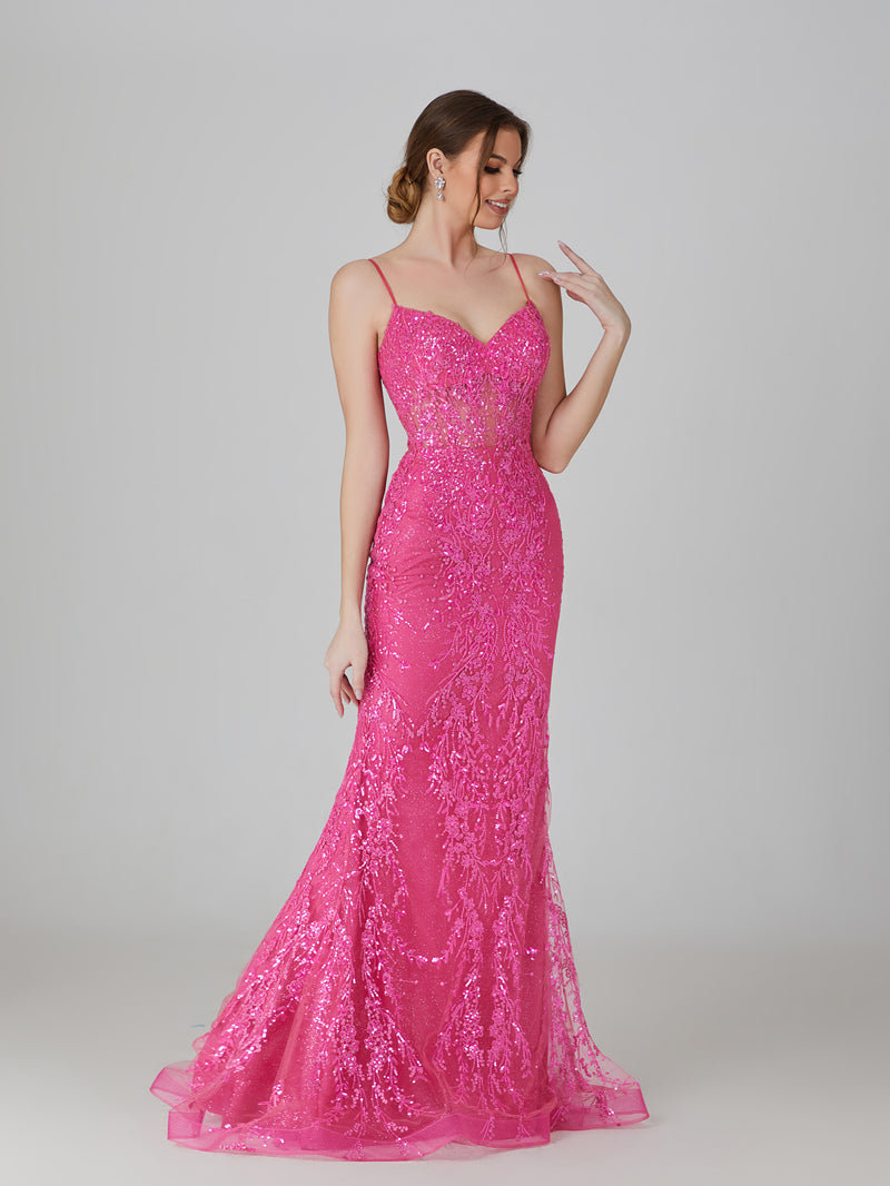 Wholesale Sparkling Elegance Lace Appliqué Mermaid Prom Gown with Sheer Net Overlay  32751