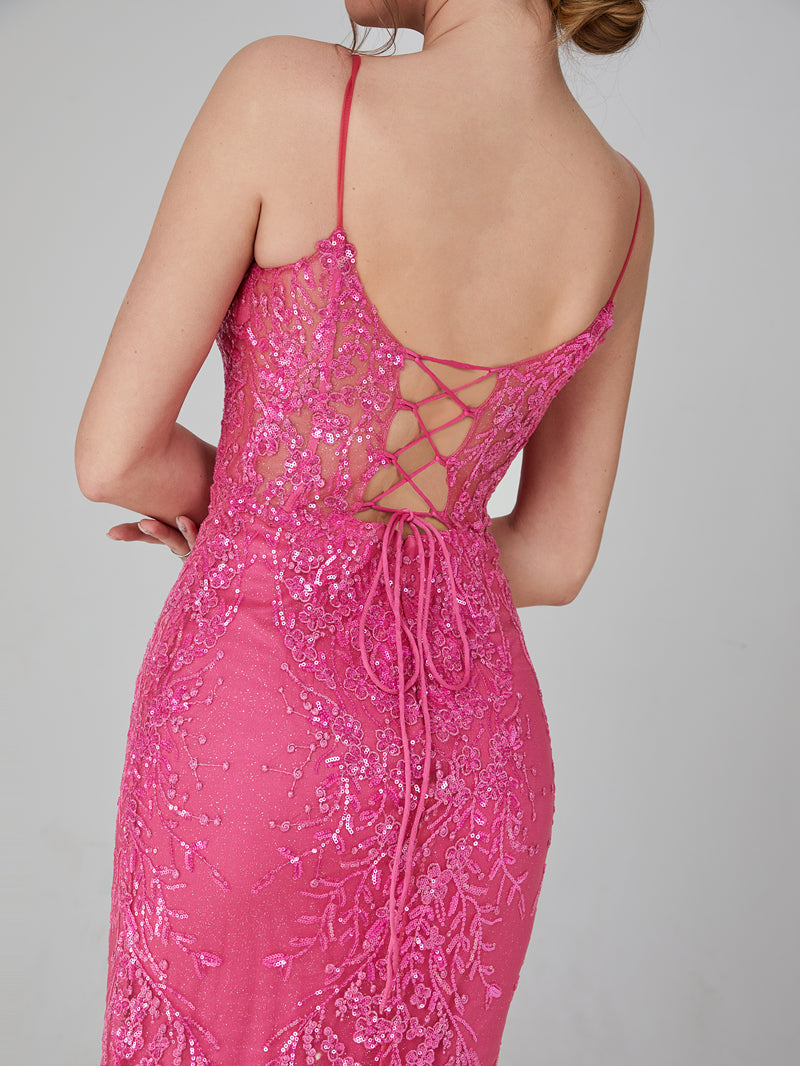 Wholesale Sparkling Elegance Lace Appliqué Mermaid Prom Gown with Sheer Net Overlay  32751