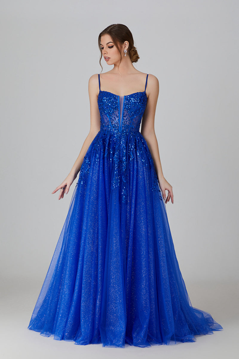 Wholesale Sequin Sheer Chiffon Prom dress with Deep V - back and Slit 32755