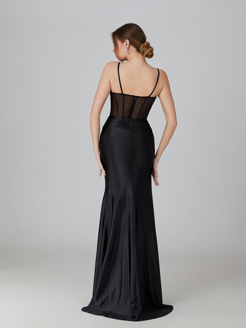 Wholesale Satin Corset Prom Gown with High Slit 32740