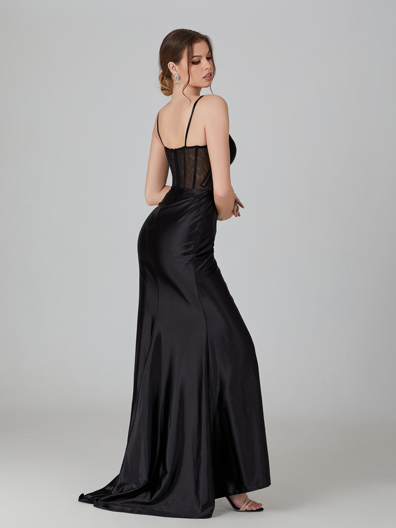 Wholesale Satin Corset Prom Gown with High Slit 32740