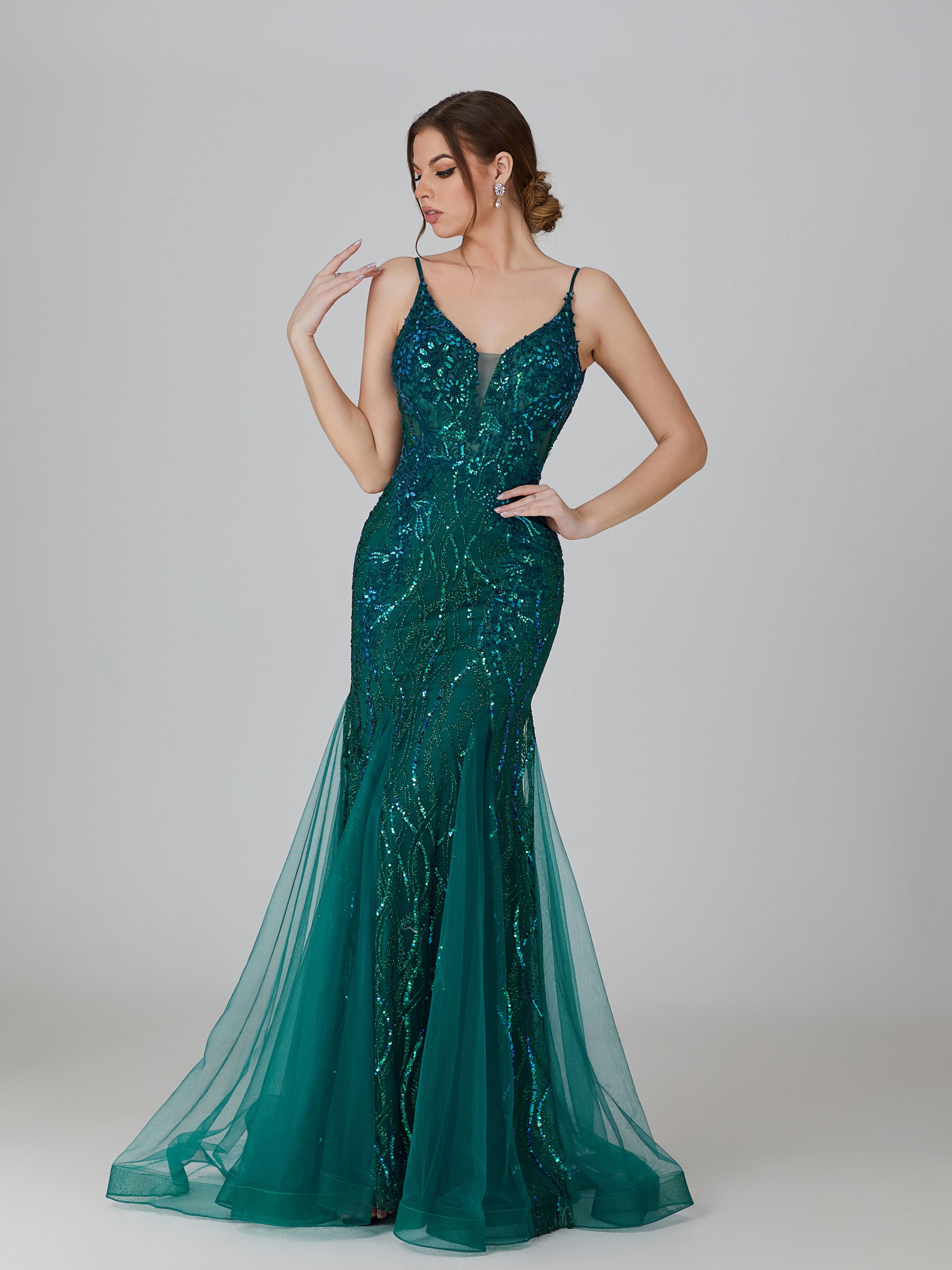 Wholesale Sequin Applique Embroidered Mermaid Prom Gown 3308