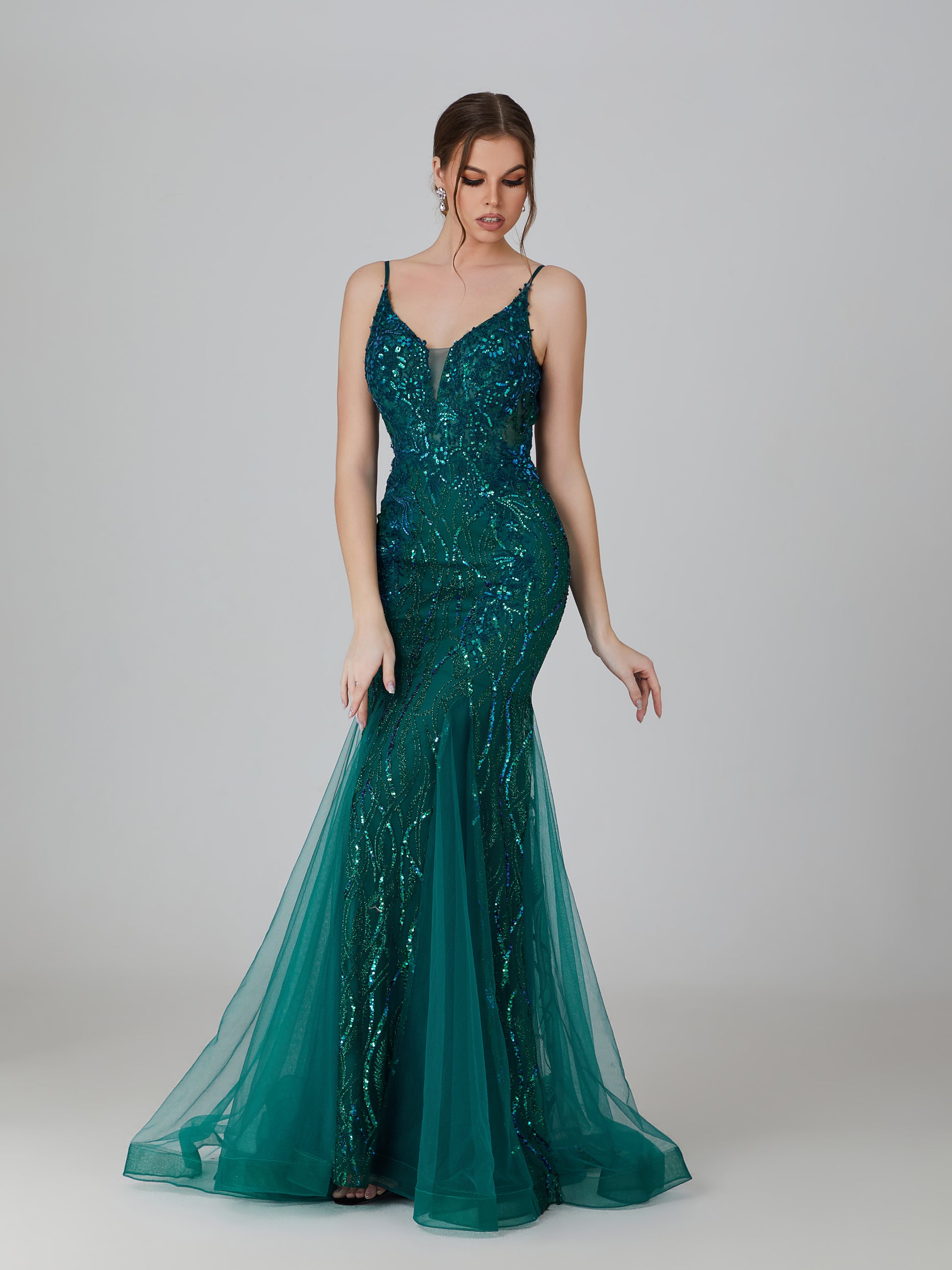 Wholesale Sequin Applique Embroidered Mermaid Prom Gown 3308