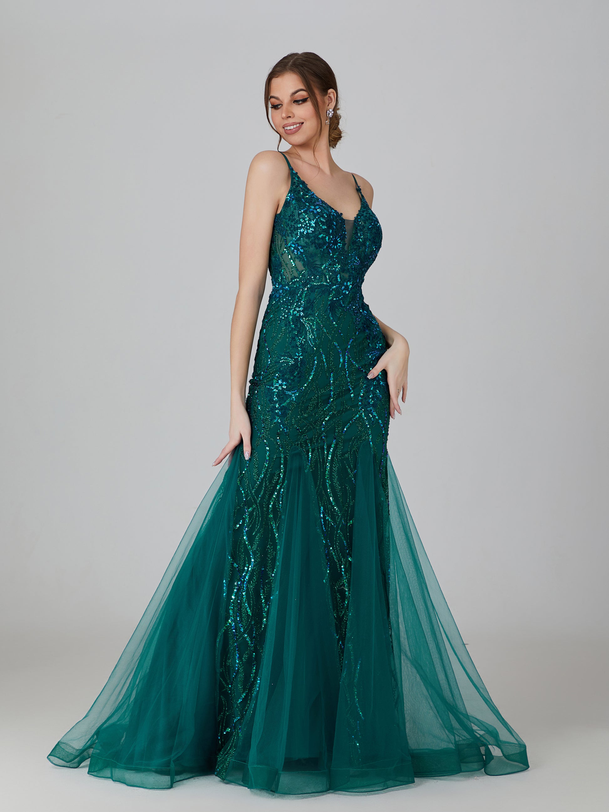 Wholesale Sequin Applique Embroidered Mermaid Prom Gown 3308