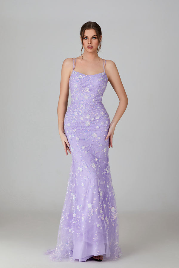 Wholesale Lace Appliqué Mermaid Prom Gown with Sheer Net Overlay