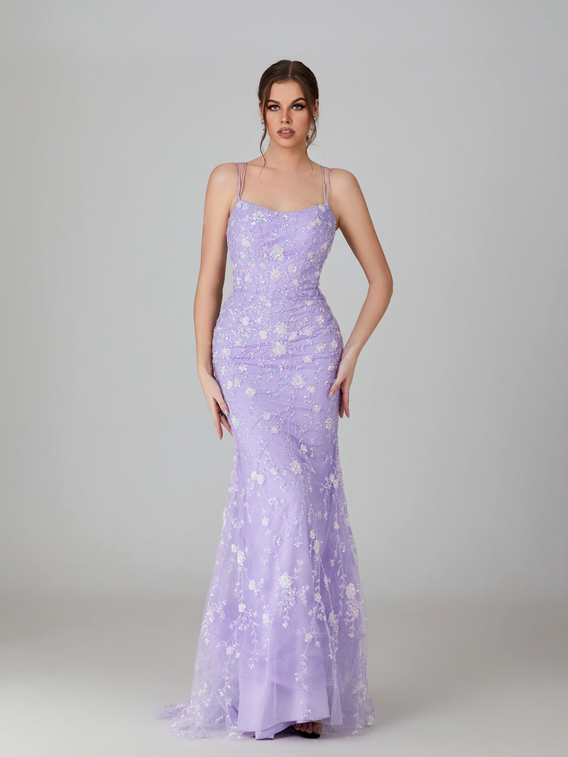 Wholesale Embroidered Sequin Mermaid Prom Gown with Crisscross Back 32757