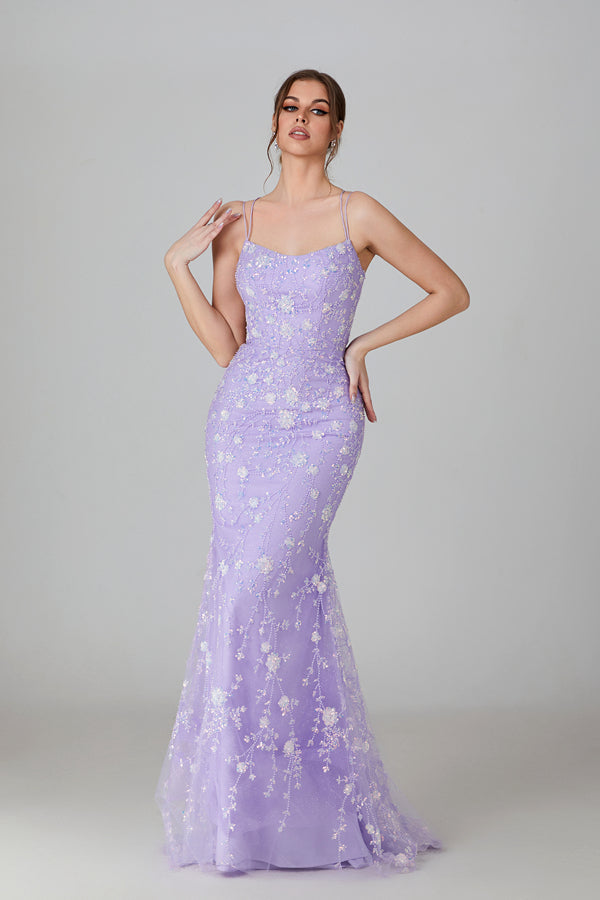 Wholesale Lace Appliqué Mermaid Prom Gown with Sheer Net Overlay