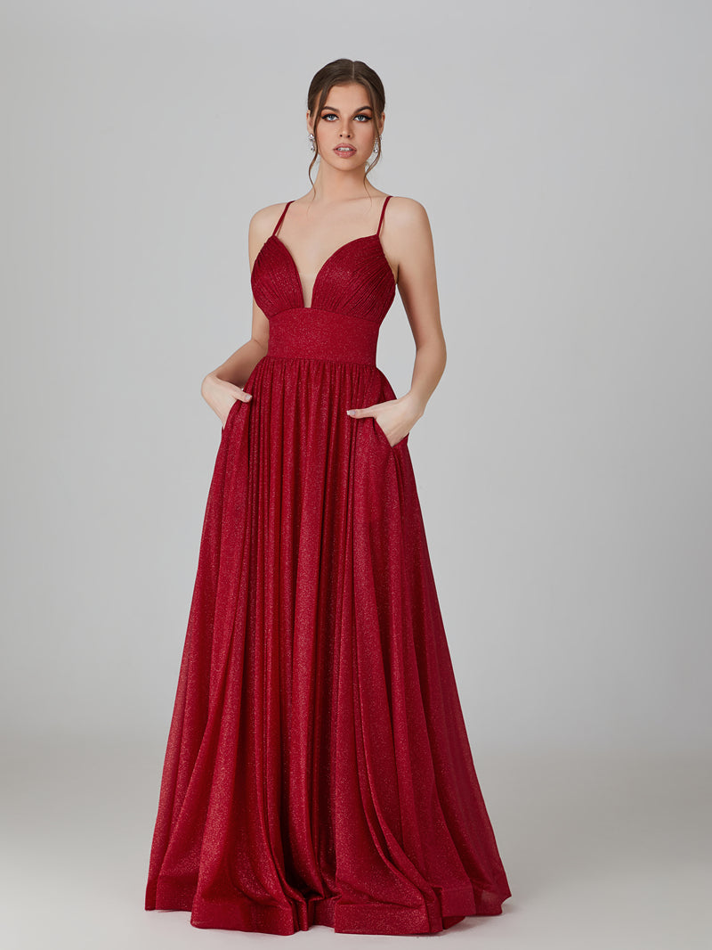 Wholesale Sparkle V - Neck Evening Gown with Pockets 32765b
